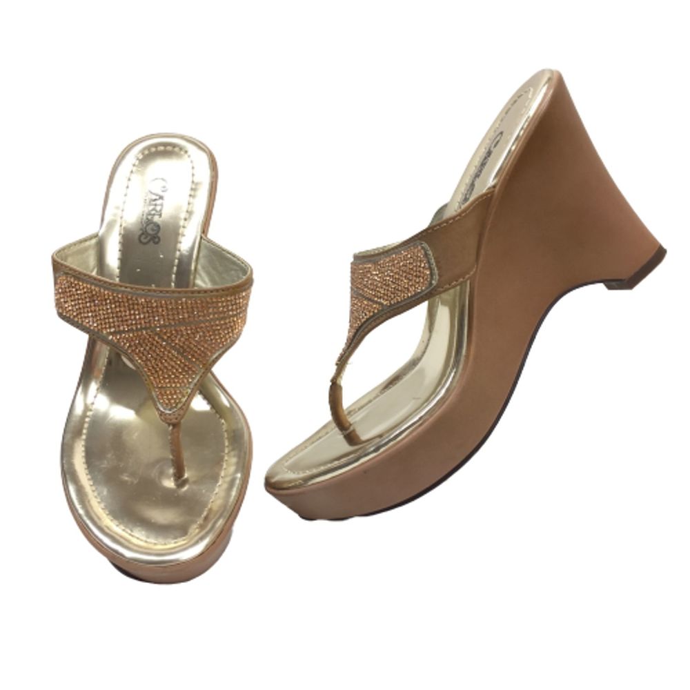 Carlos Santana Mirren Gold Thong Wedge Sandal 6
